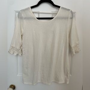 Charming Charlie Cream Shirt with lace sleeves and low back